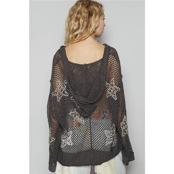 POL Star Openwork Long Sleeve Hooded Knit Cover Up - Picture 4 of 4
